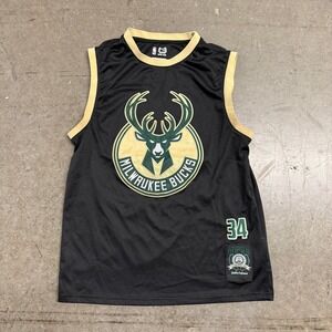 NBA Ultra Game Milwaukee Bucks Giannis Antetokounmpo Jersey Black Gold Mens M